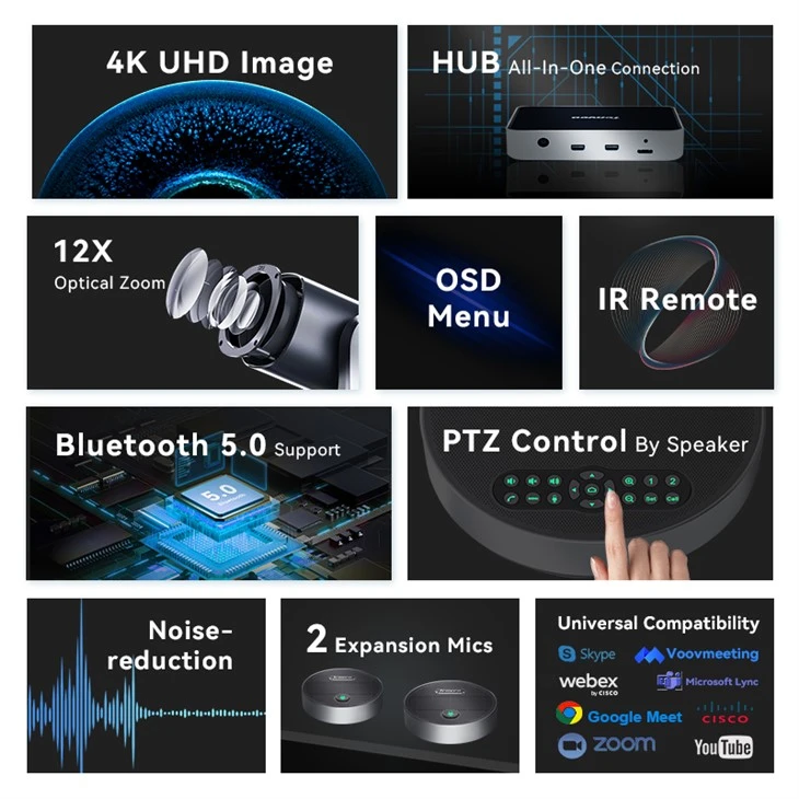 office equipment conference system 12x optical zoom optics ptz camera and 9 meters voice pick up range speakerphone best